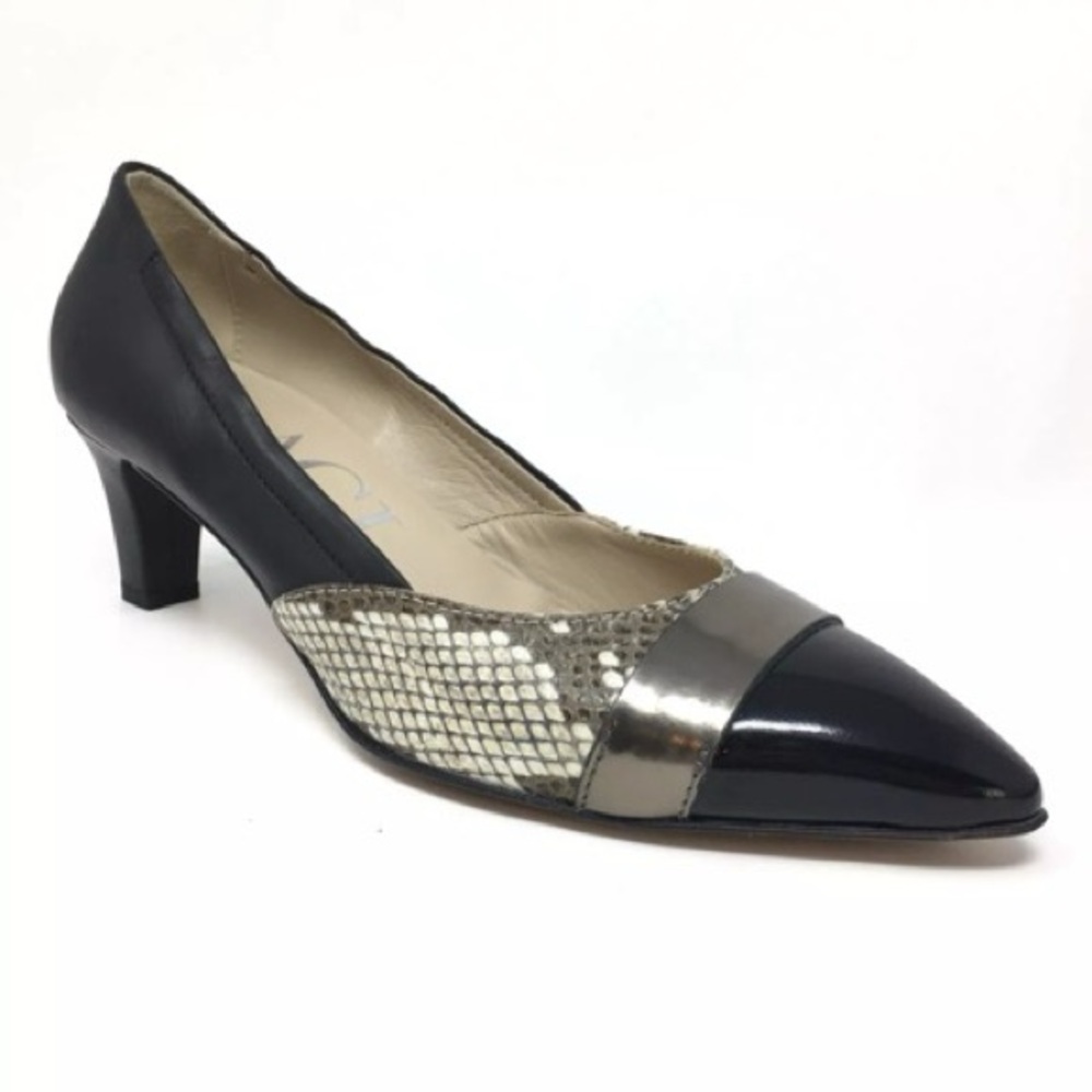 AGL Cassie Leather & Embossed Snake Skin Pump Heels Sz. 8.5